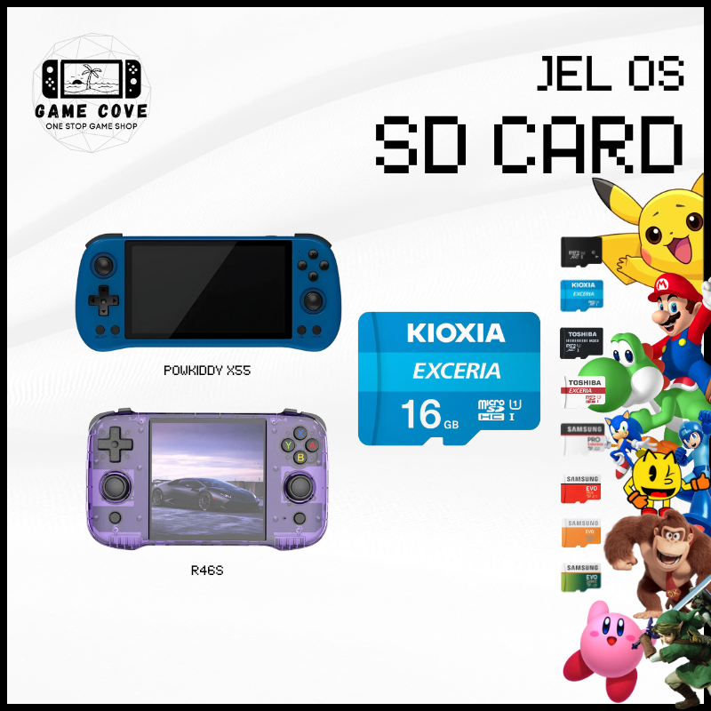 Jel OS Original Branded SD Card for Powkiddy X55, R46S | w/ Mario & PSP Ready | GameCove