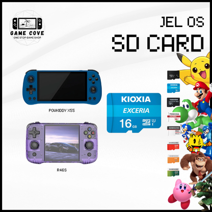 Jel OS Original Branded SD Card for Powkiddy X55, R46S | w/ Mario & PSP Ready | GameCove