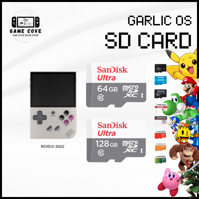 Garlic OS Original Branded SD Card for Anbernic RG35XX 2022 | w/ Mario & PlayStation Ready | Gamecove