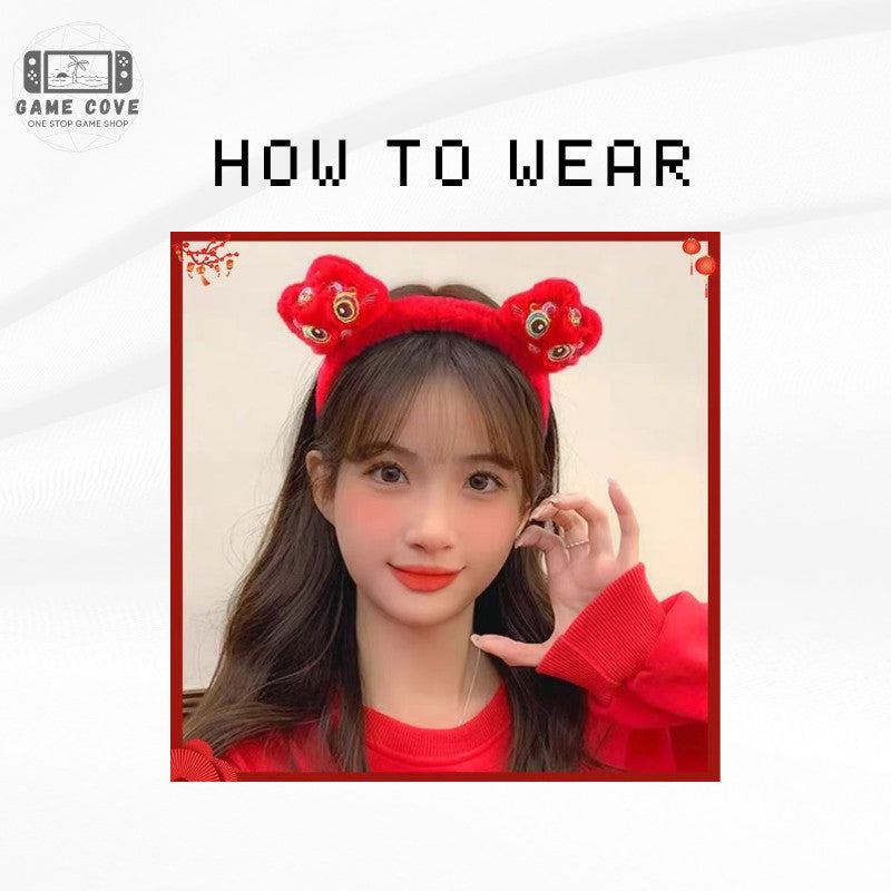 New Year Red Lion Dance Headband | Festive Chinese New Year Accessory