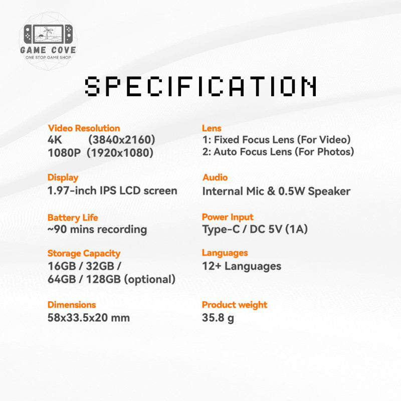 G9 Thumb Mini Camera 4K HD 1.97 INCH IPS LCD Camera | GameCove PH