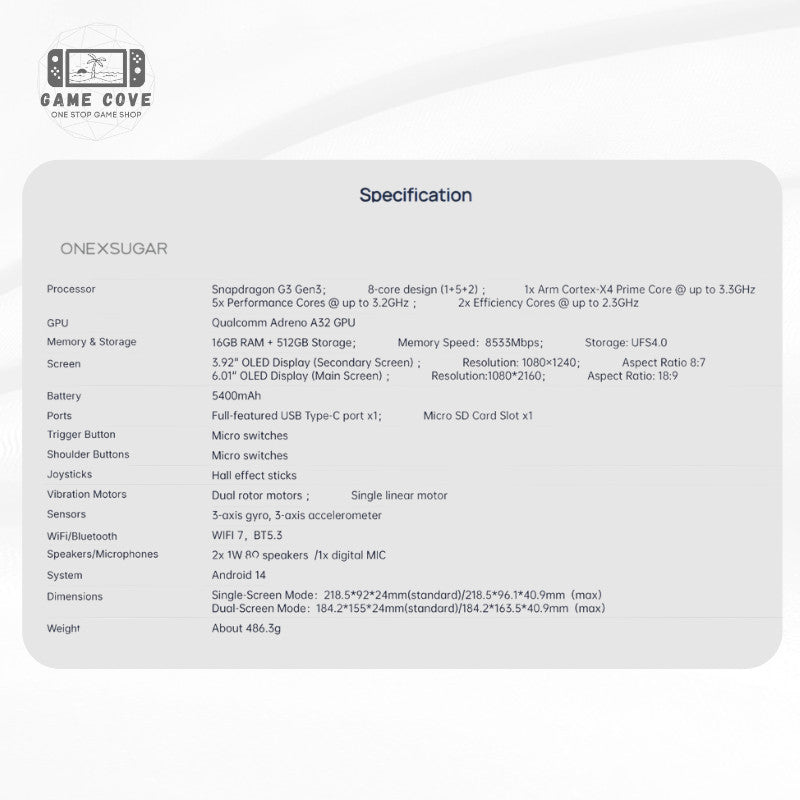 ONEXSUGAR Sugar 1 Transformable Dual-Screen Handheld Console | GameCove PH