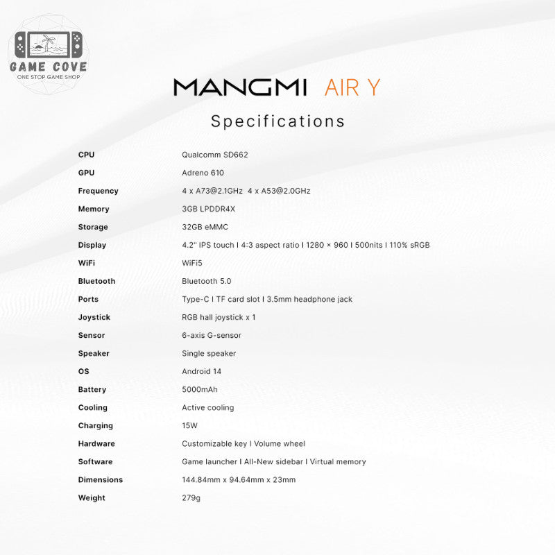 Mangmi Air Y Android 14 Gaming Handheld Console 4.2-Inch IPS Retro Emulator