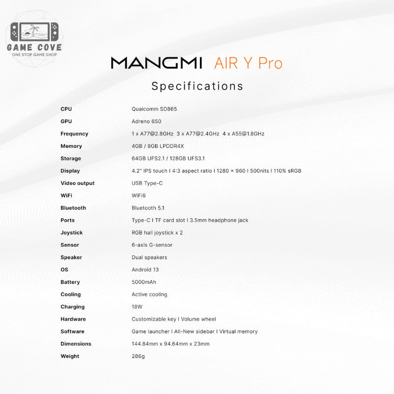 Mangmi Air Y Pro Android 14 Gaming Handheld Console 4.2-Inch IPS Screen