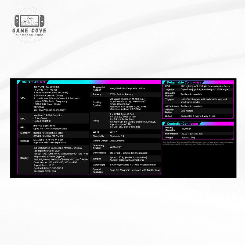 ONEXPLAYER 3 Intel Arc G3 Extreme 8.8-Inch AMOLED 144Hz 3-in-1 Gaming PC