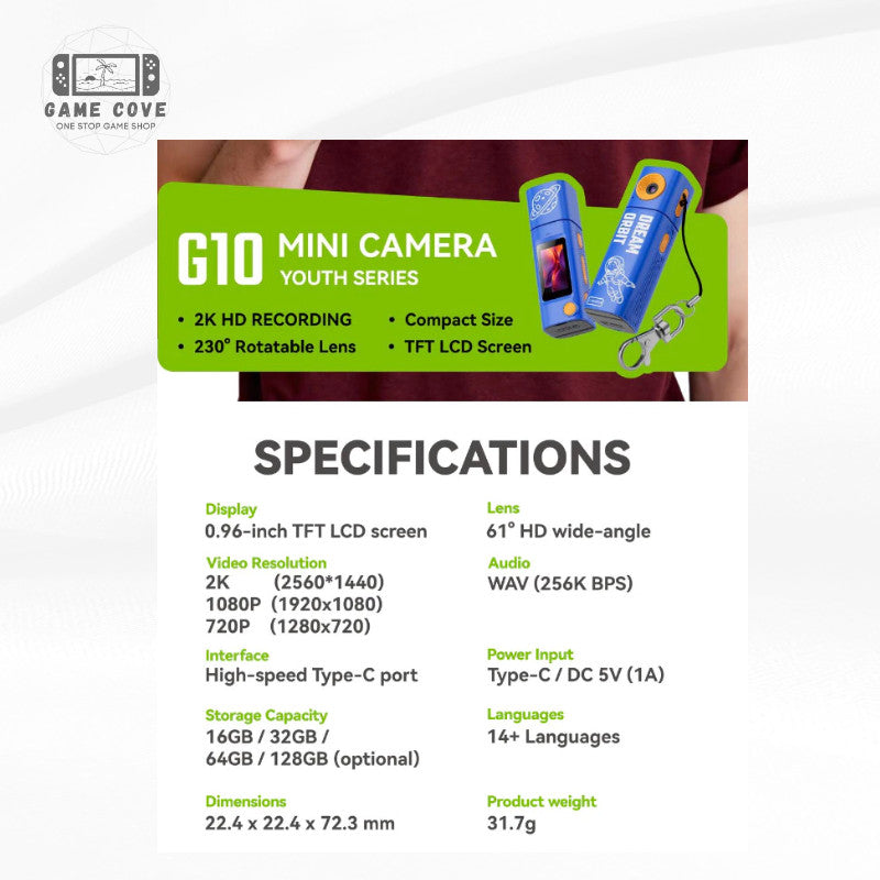 G10 Thumb Mini Camera Lipstick Series Youth Series 2K HD Rotateable Portable Camera | GameCove PH