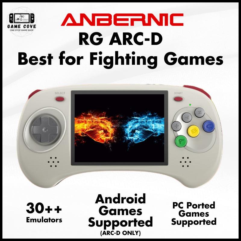 Anbernic RG Arc-D featuring how good it is for fighting games and the amount of games it supports